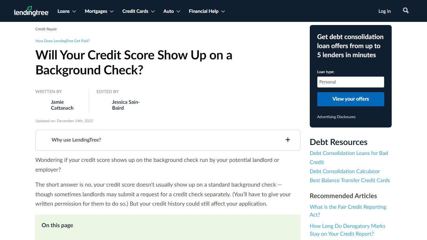 Is Your Credit Score on a Background Check? | LendingTree